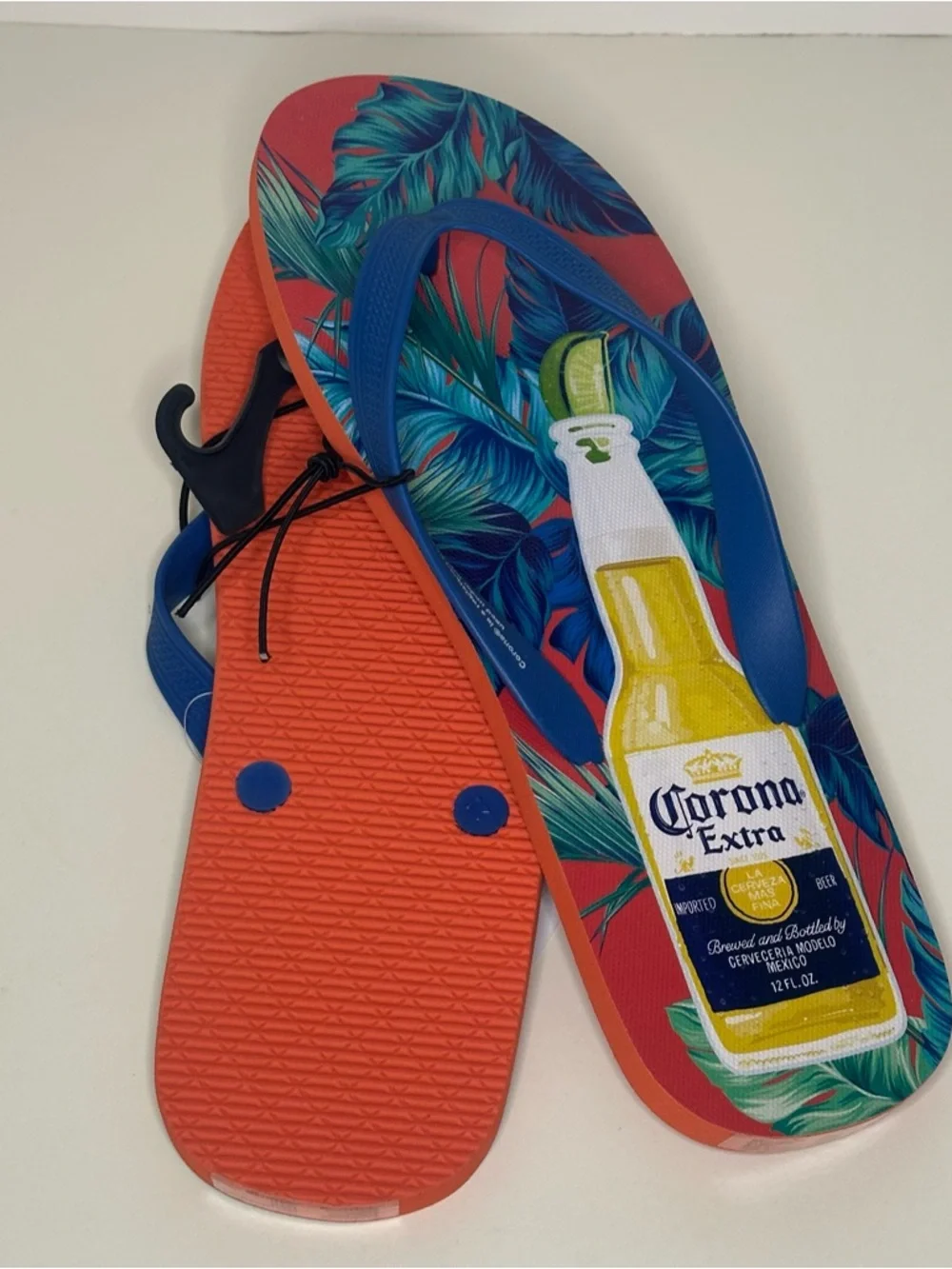 Corona Licensed By Bioworld Mens 13 Pink Plastic Flip-Flops Tropical Print NEW